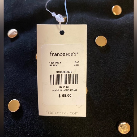 NWT 100% Leather Francesca’s Black Gold Stud Chain Faux Suede Bucket Bag Purse - Picture 3 of 3